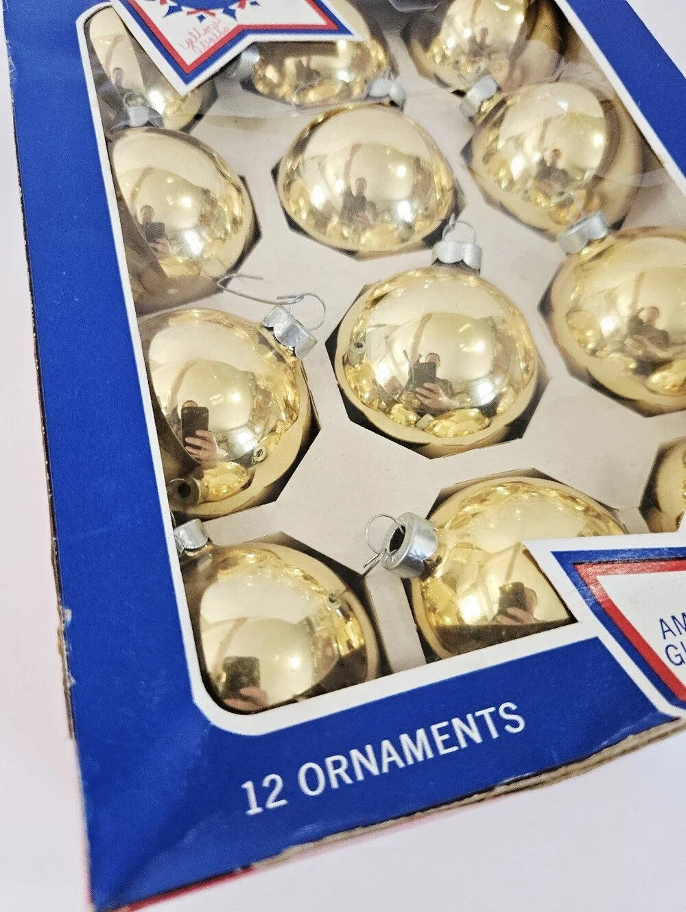 Vintage Coby Glass MCM Gold Bauble Christmas Tree Ornaments Set of 12 - In Box